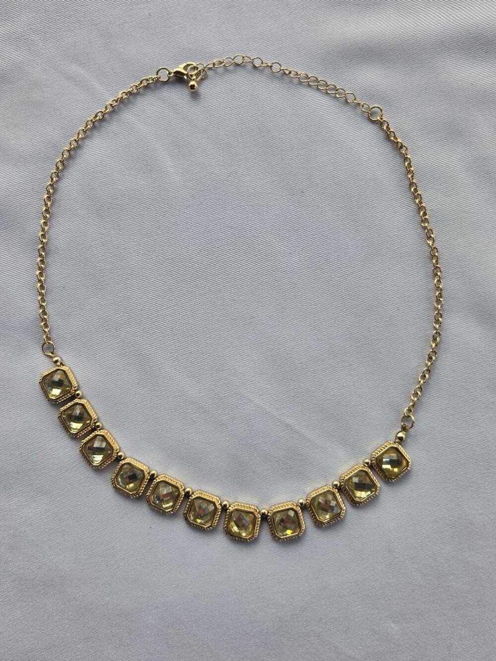 Vintage Gold Tone Square Citrine Yellow Crystal Collet Statement Choker Necklace